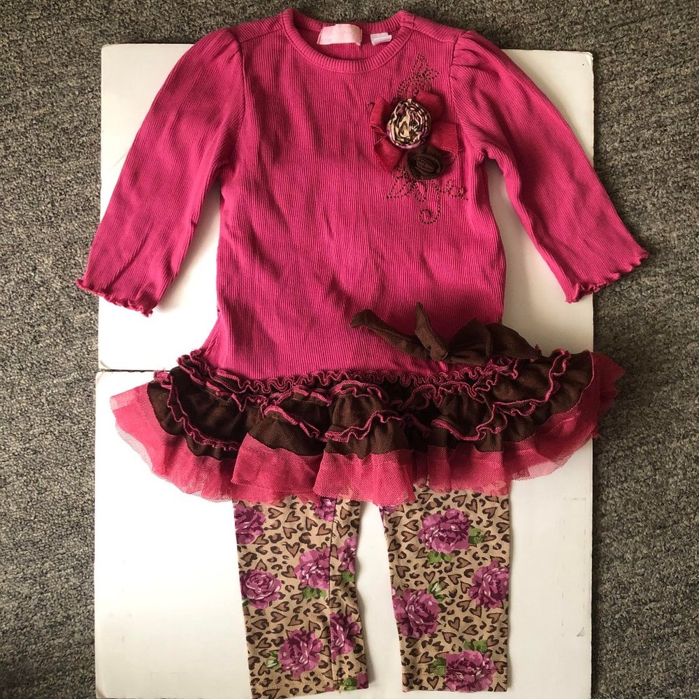 Babyheadquarters Pink Dress & Flower Pants 18M